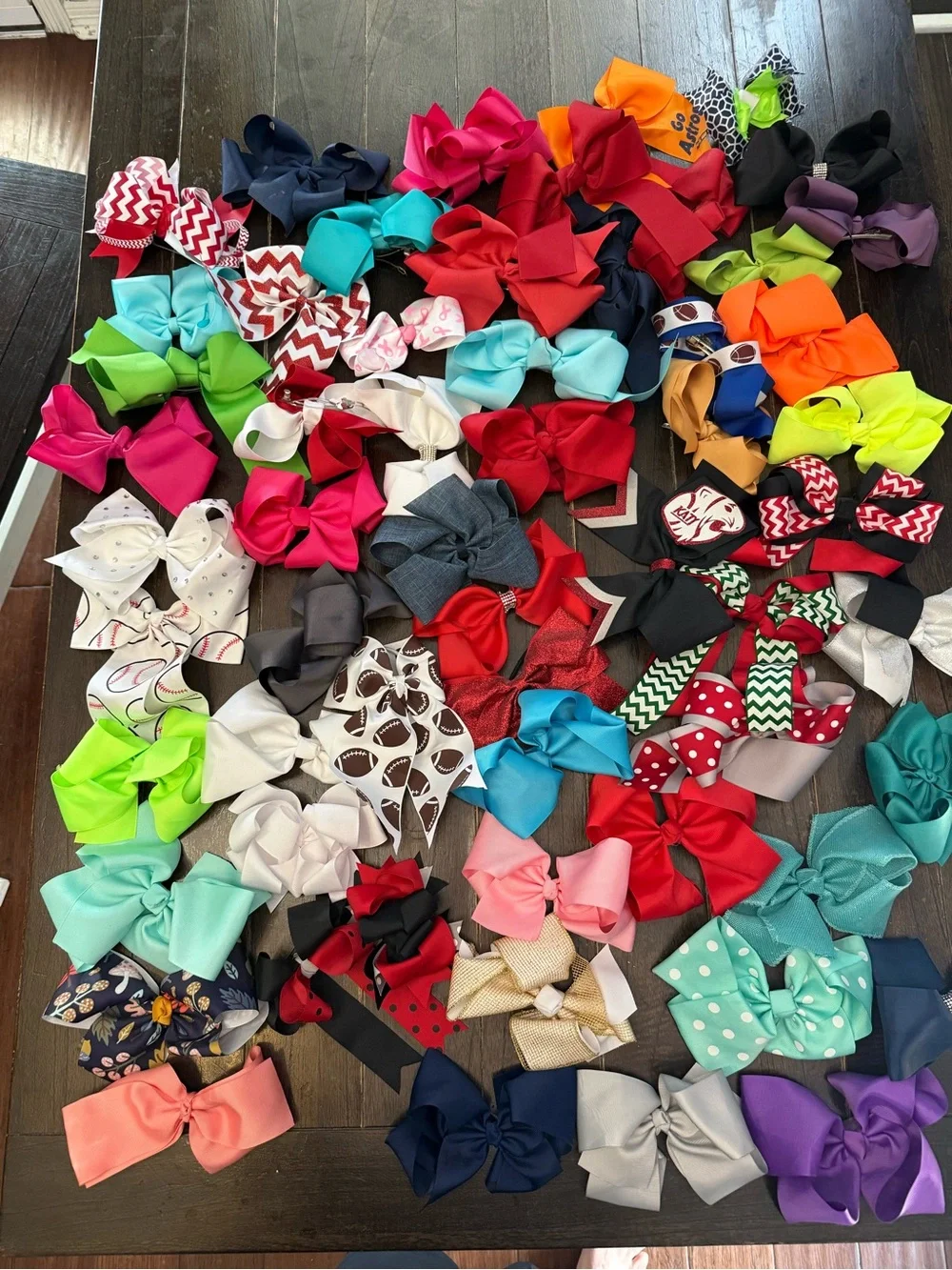 Roughly 60 Assorted Kids Hair Bows - Multi Color Pack Cheer, Softball, School